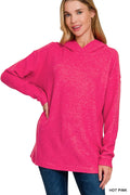 Zenana Hooded Brushed Melange Hacci Sweater