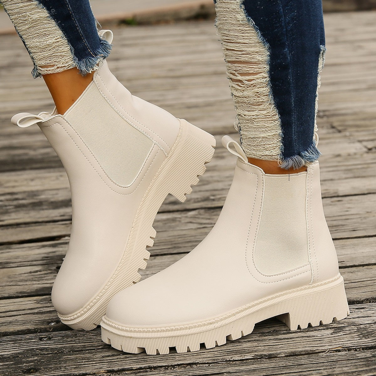 Women's Chunky Heel Martin Ankle Boots – Round Toe Slip-On Block Heel Booties