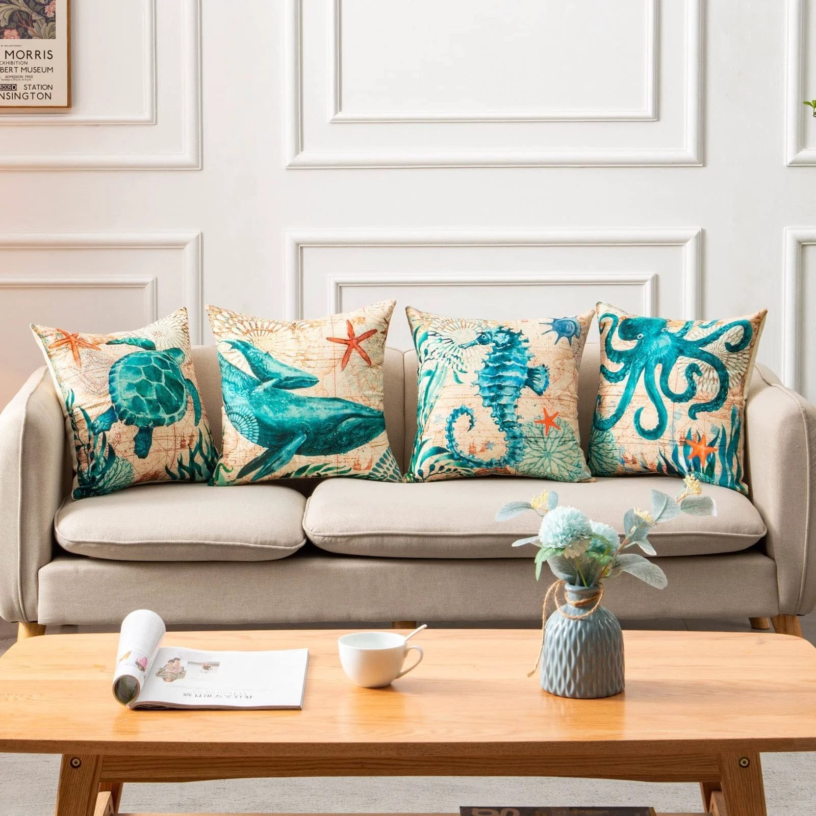 Mandotos Sea Turtle Printed Cushion Covers Linen Throw Pillow Cases For Home Decor Sofa Chair