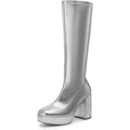 Dream Pairs Womens Size 8 Shiny Silver Zip 4" Platform Heel Knee High Gogo Boots