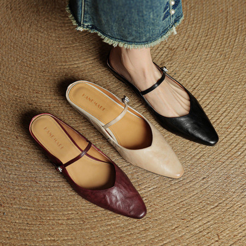 Women's Retro Leather Slingback Wedge Sandals - Premium Cowhide Platform Heels
