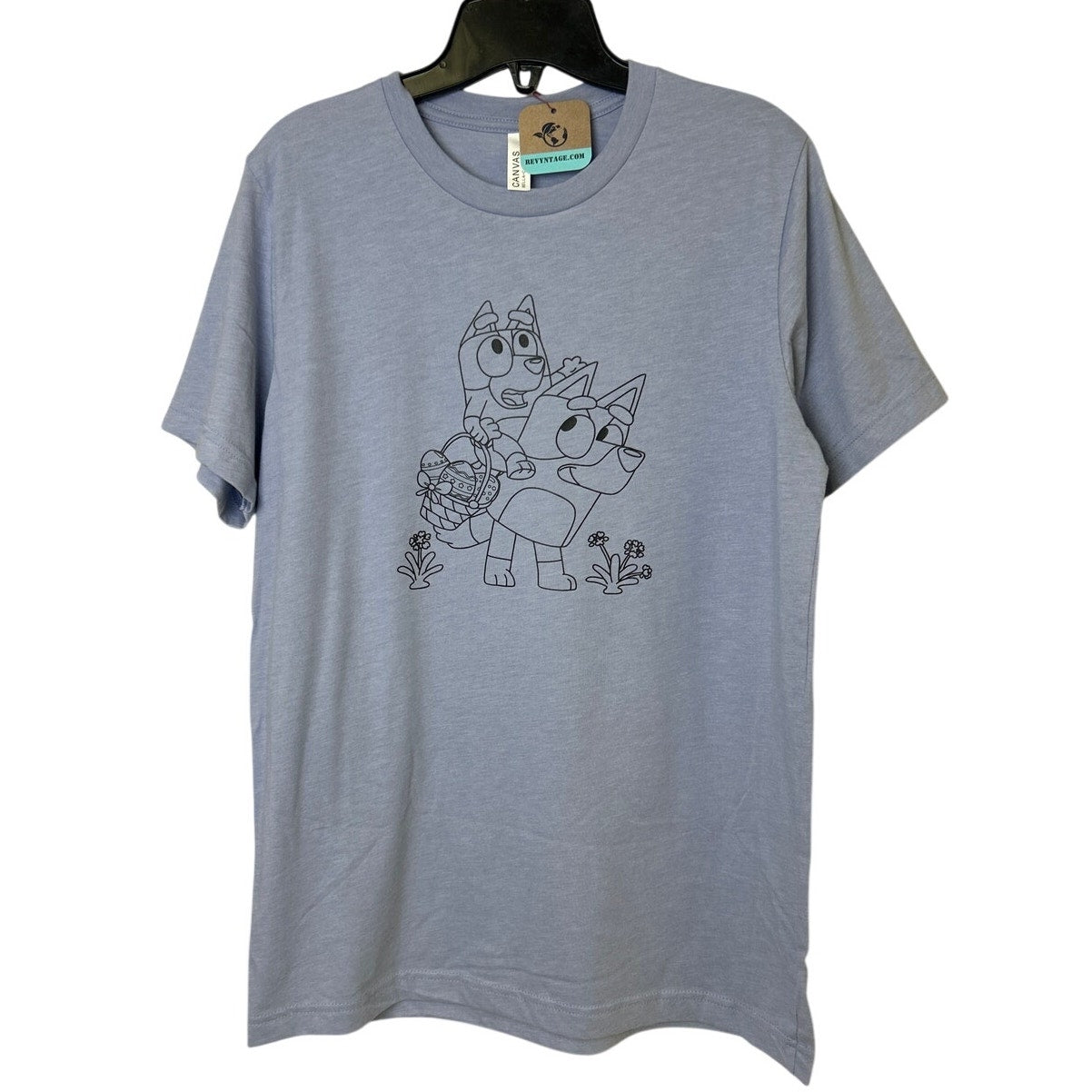 New Hand Printed Womens Medium Bluey Bingo Easter Egg Short Sleeve Tee Shirt