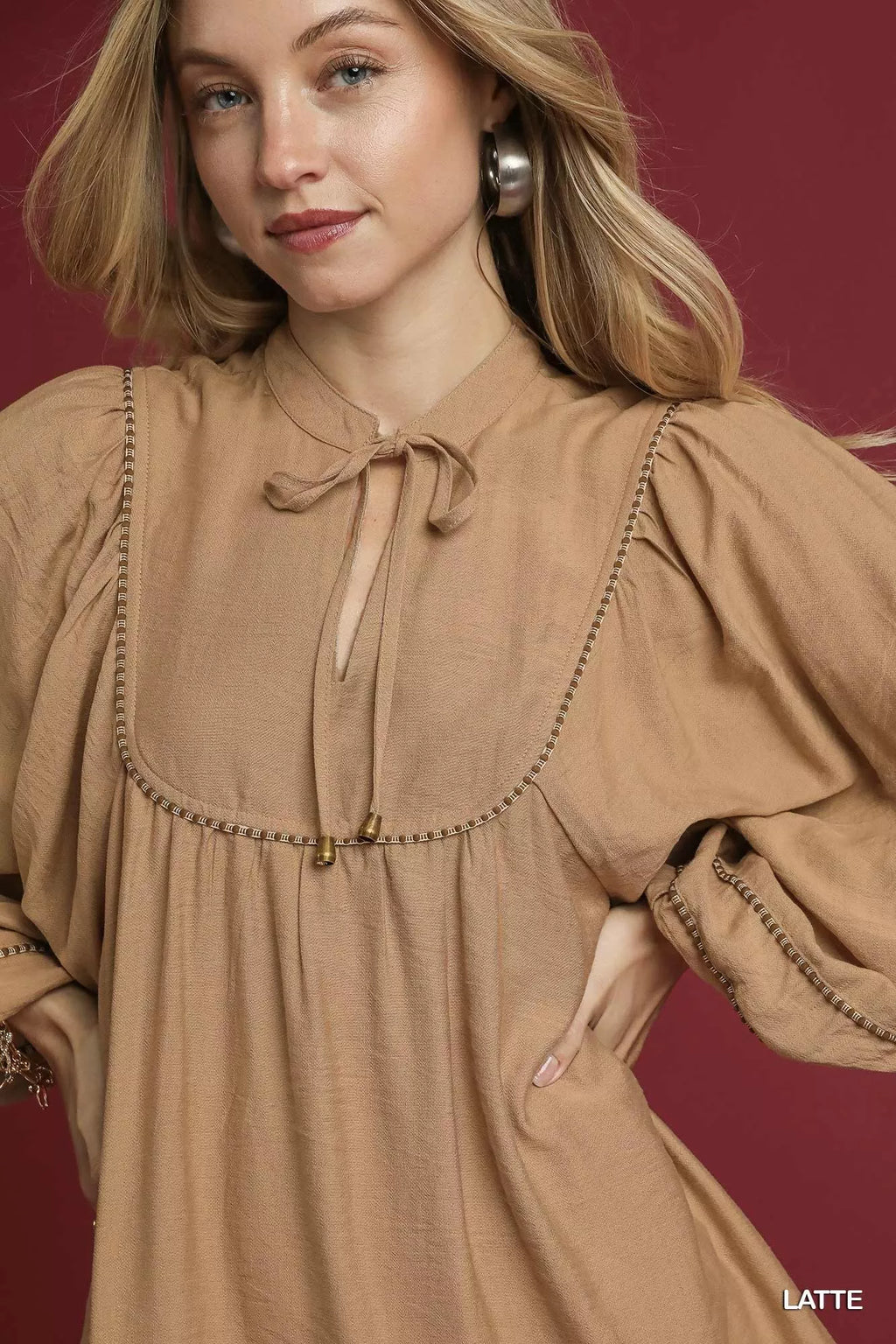 Umgee Boho Peasant Mini Dress with Trim Detail