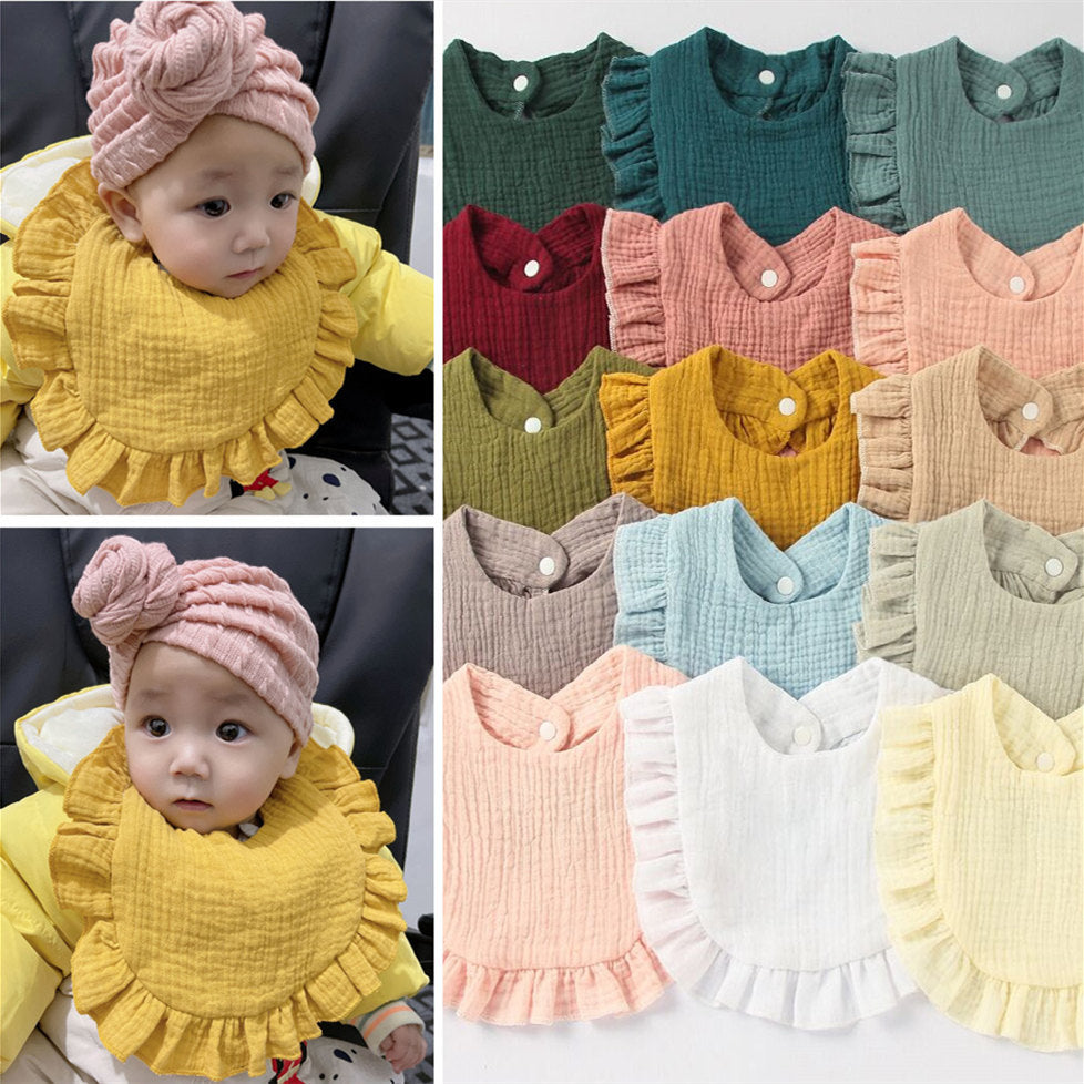 Ruffled Cotton Gauze Lace Bib Saliva Pocket