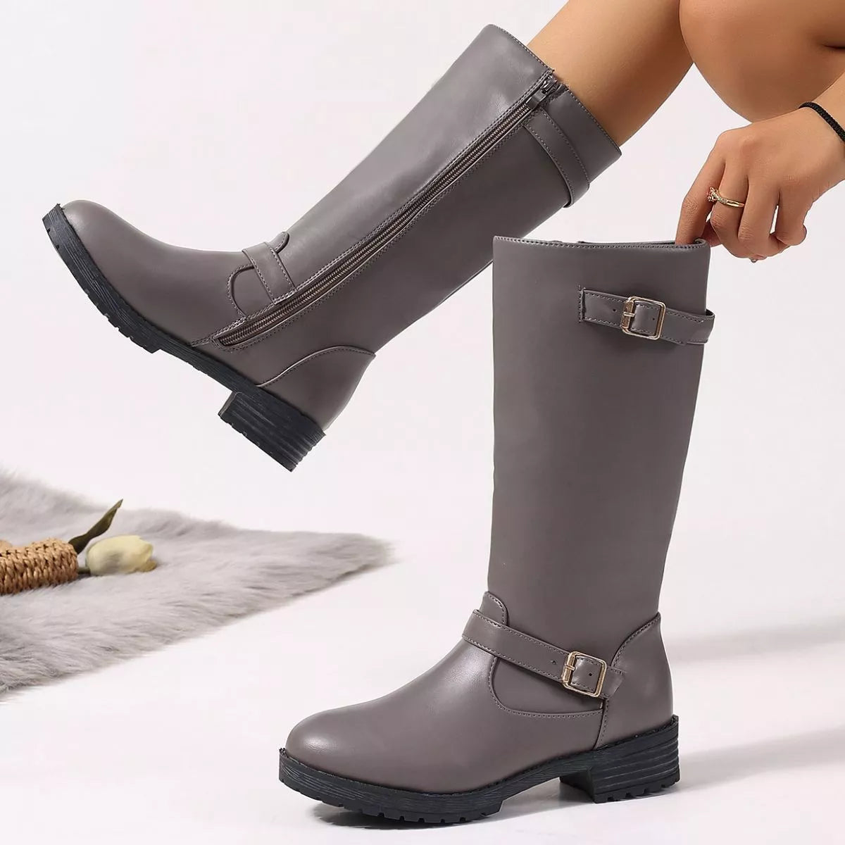 Women's Round Toe Block Heel Boots | Mid Heel Side Zip Ankle Boots