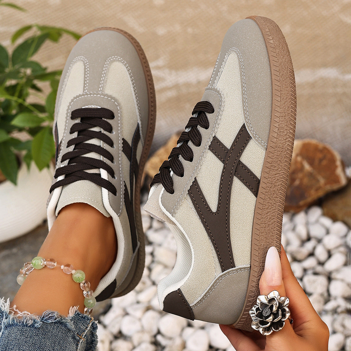 Women's Casual Athletic Sneakers - Lightweight Lace-Up Low-Top Shoes