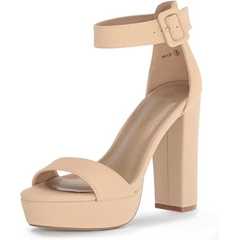 Dream Pairs Womens 7.5 Tan 4.5" Block Heel Open Toe Ankle Strap Sandal Shoes