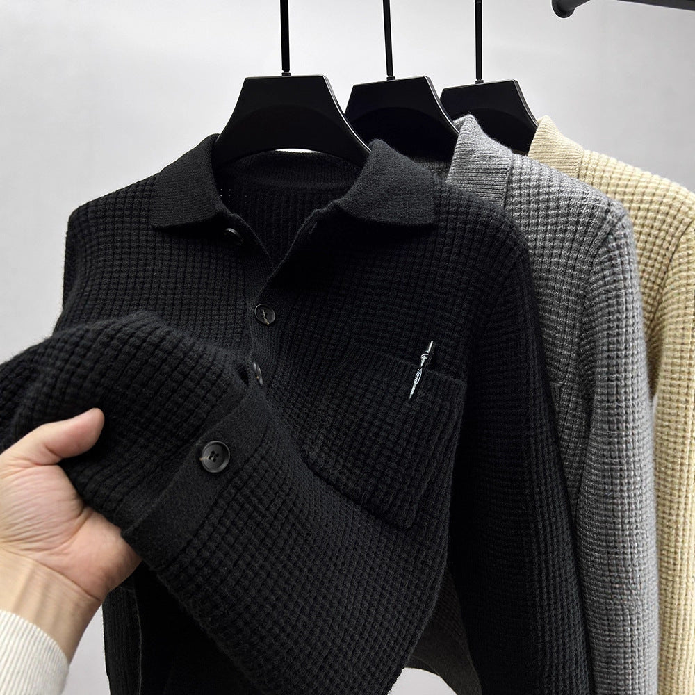 Casual Solid-Color Pocket Lapel Knit Sweater Coat