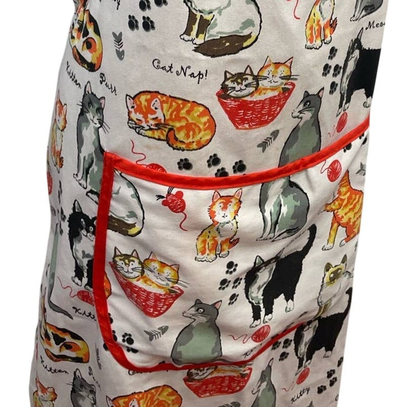 Cat Kitten Front Pocket Craft Kitchen Smock Long PolyCotton Apron Ties in Back