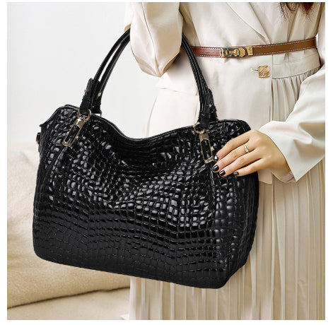 Women's Genuine Leather Tote Bag - Crocodile Pattern Large Casual Handbag