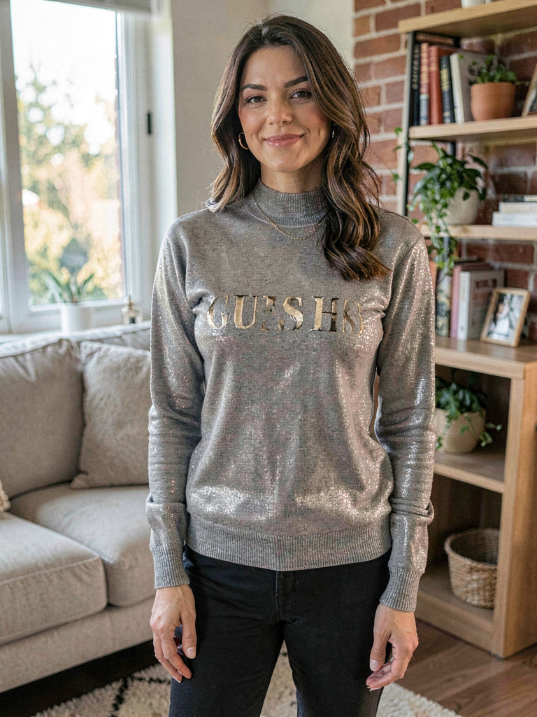 Guess Women's Metallic Logo Sweater, Size XS