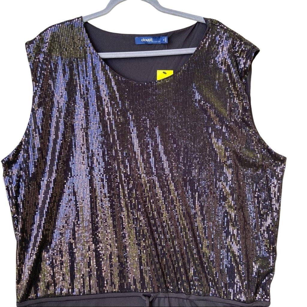 New Eloquii Womens Plus Size 24 Black Polyester Sequin Sleeveless Shift Dress