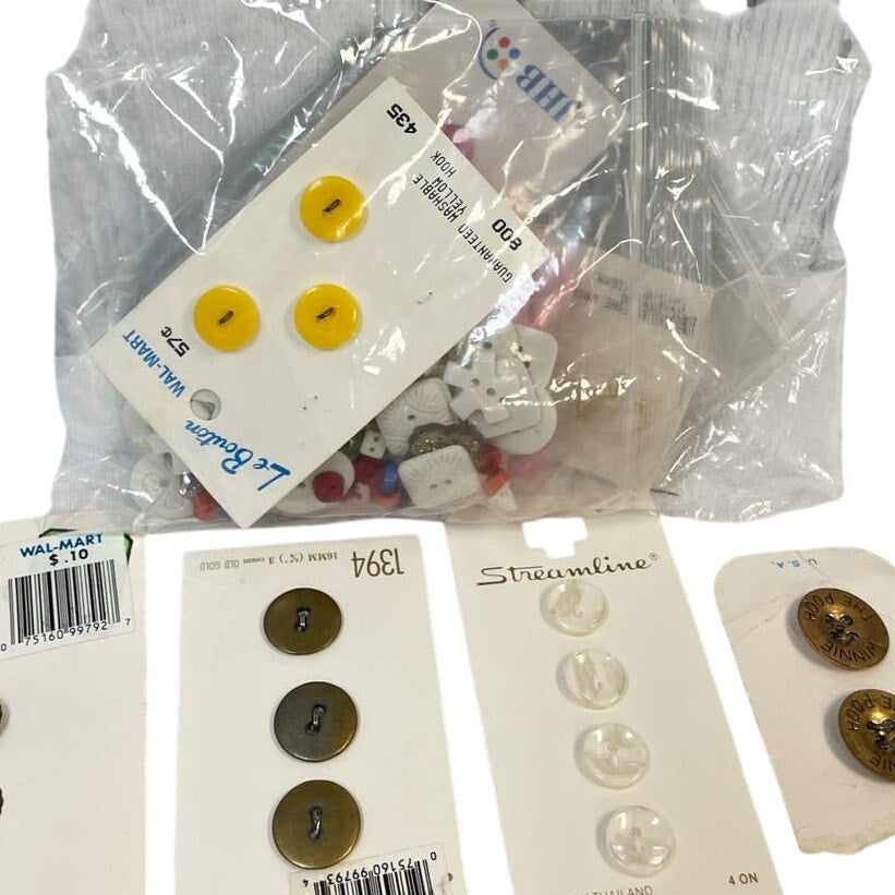 Vintage Lot of New Carded Small Round Brown White Metal Plastic Wooden Buttons