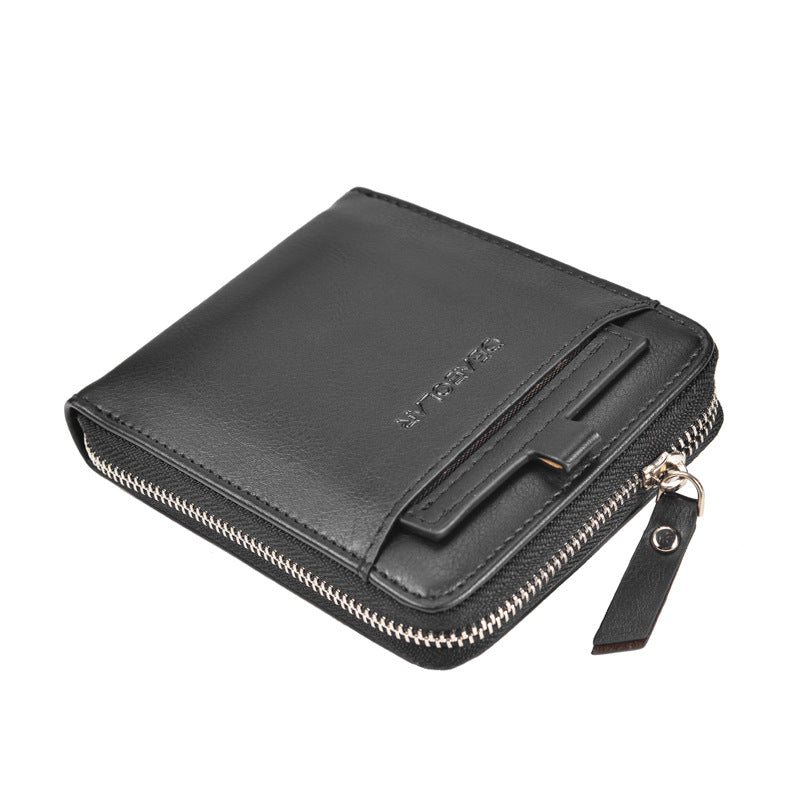 Men's Retro Multi-Card Zipper Wallet – PU Leather Slim Bifold with Coin Pocket