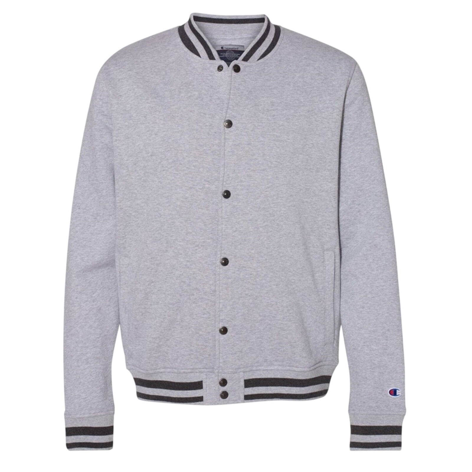 New Champion Mens 2XL Gray Snap Up PolyCotton Athletic Wear Bomber Jacket