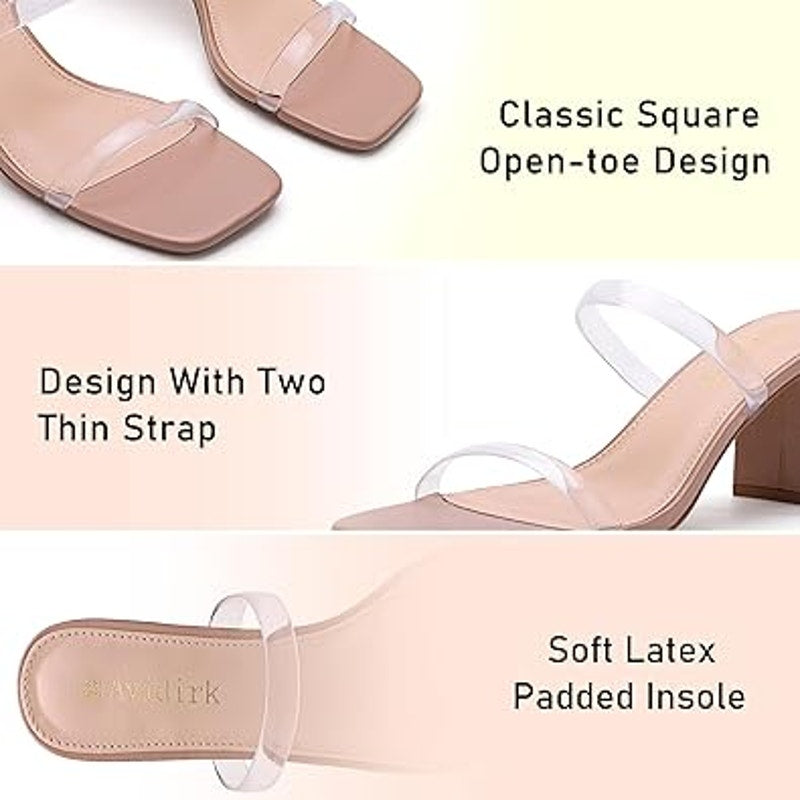 Avidirk Womens Size 8 Tan 2 Clear Strap Square Open Toe Slip on 3" Heels Sandals