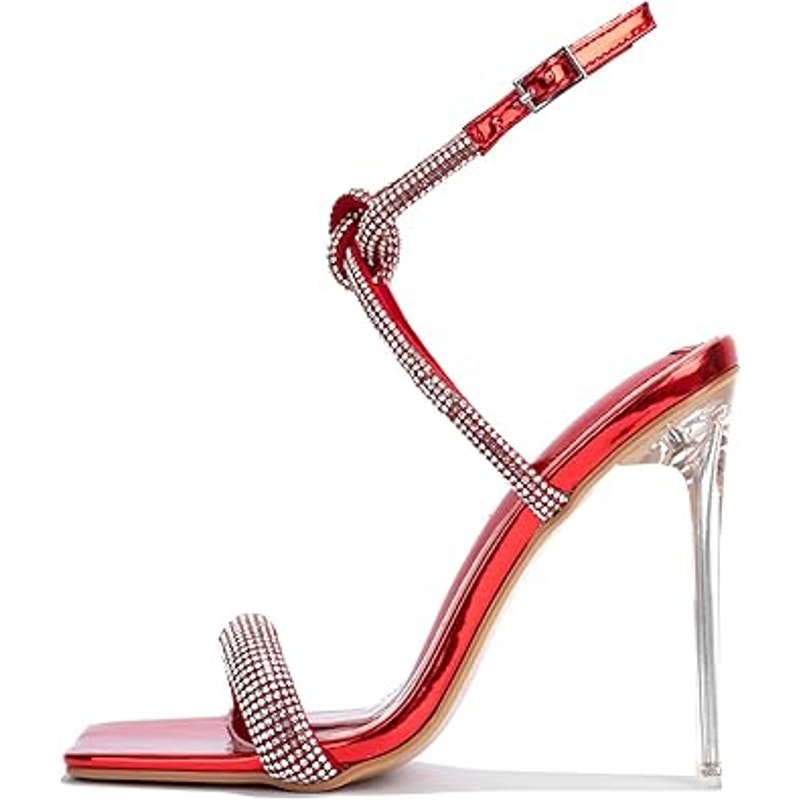Cape Robbin Womens Size 9 Red Silver Rhinestone Ankle Clear 4.5" Stiletto Heels