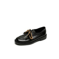 Women's Leather Bow Pumps | Retro Round Toe Chunky Low Heel Loafer Shoes