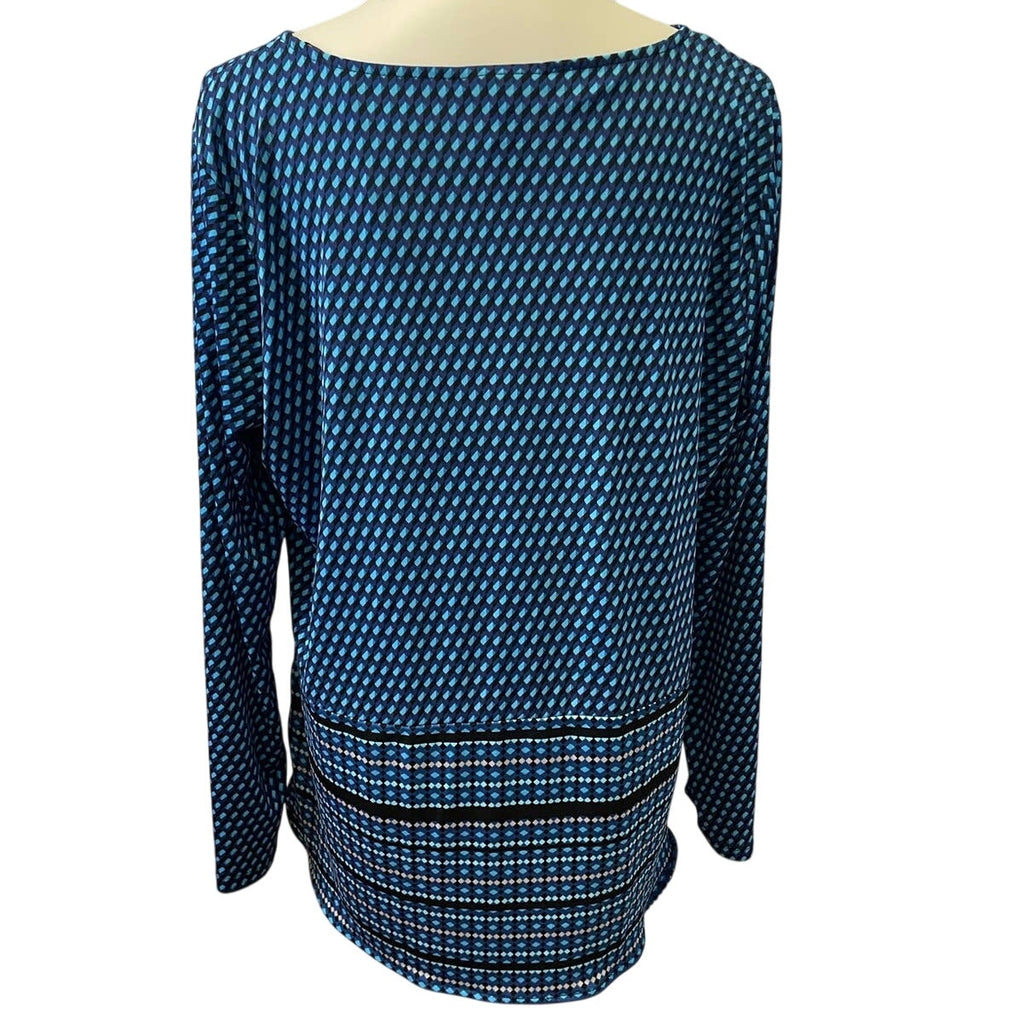 Dana Buchman XL Long Sleeve Polyester Blend Geometric Pattern Blouse Top