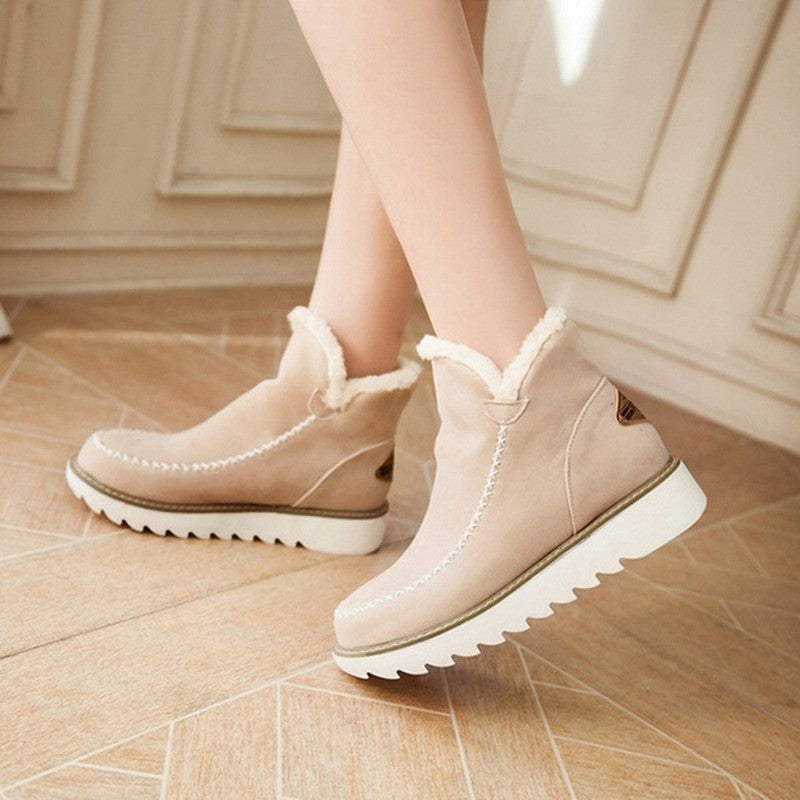 Women's Insulated Cotton Boots Flat Thick-Sole Slip-On Low-Cut Warm Winter Boots
