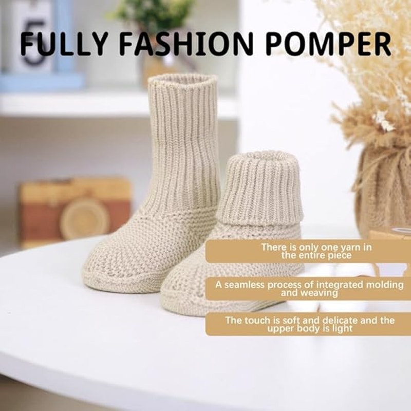 New Yixpoh Infant Baby Newborn Tan Soft Knit Crib Shoes Cozy Warm Socks Booties