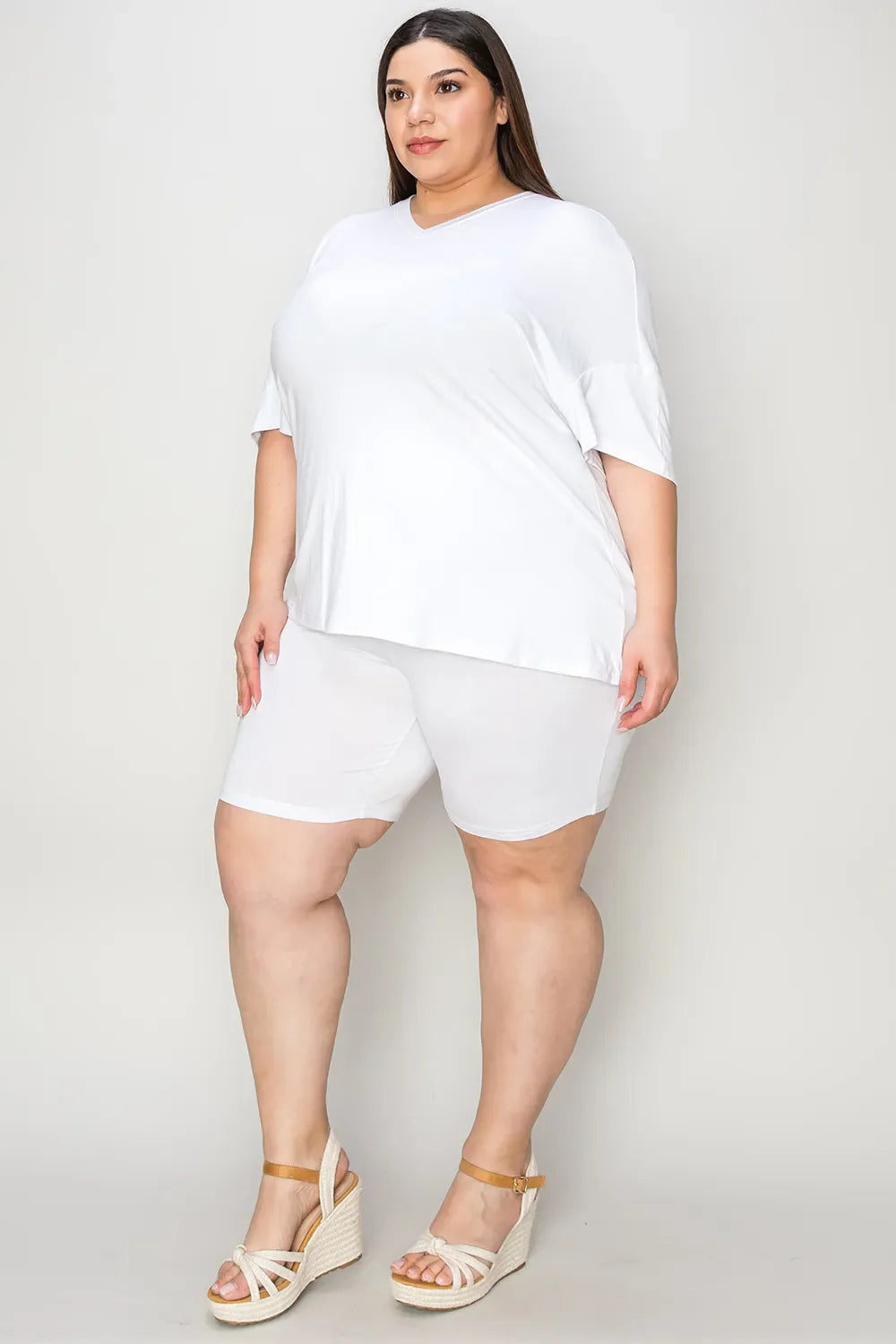 Basic Bae Bamboo Full Size  V-Neck Drop Shoulder T-Shirt and Shorts Set