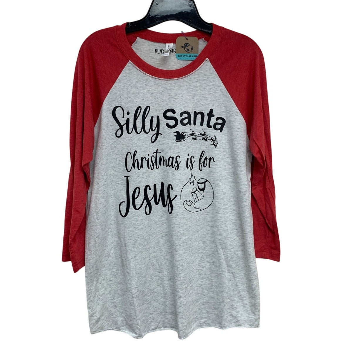 New Hand Printed Womens Medium Silly Santa Christmas is for Jesus Tee Shirt