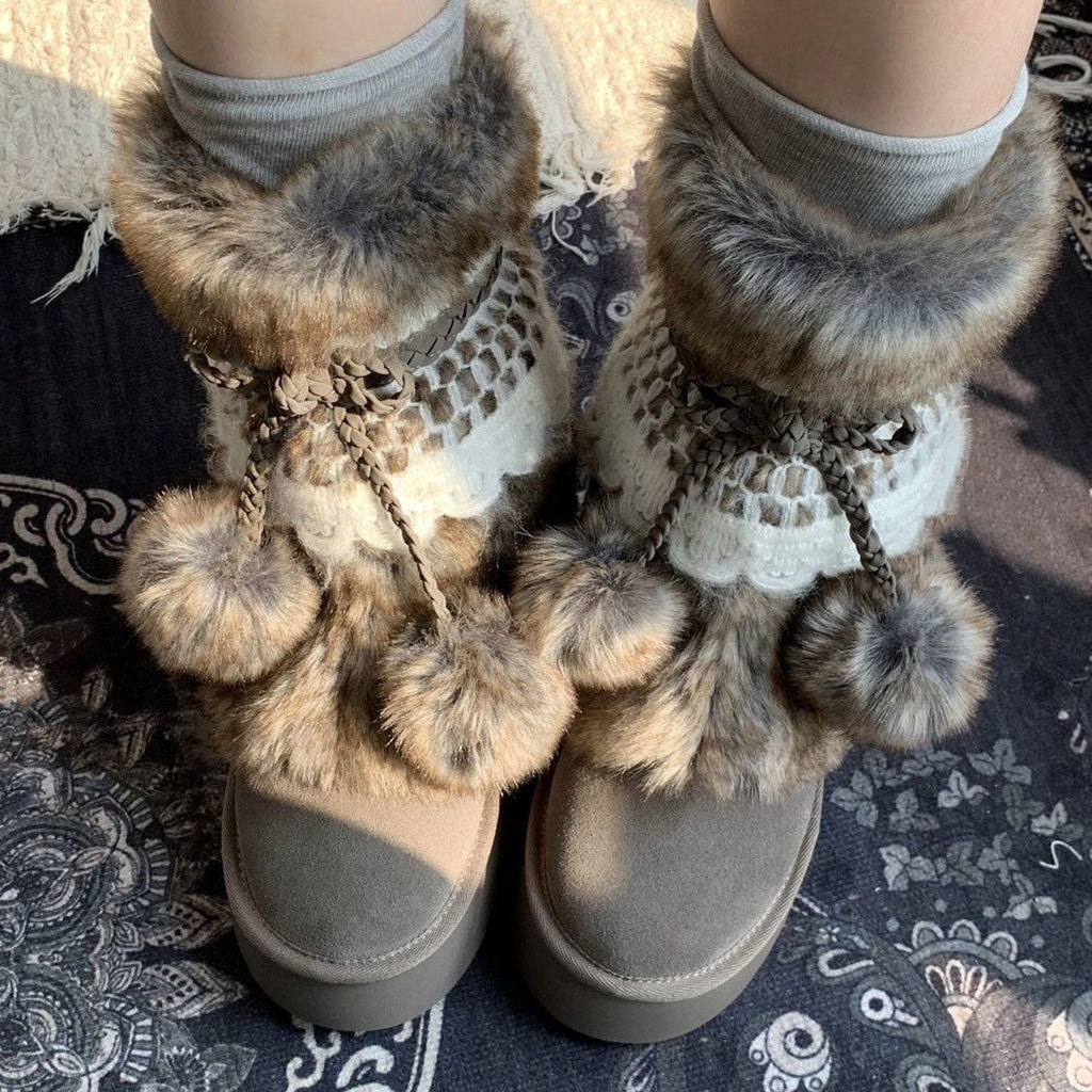 Women's Retro Chunky Ankle Boots – Fleece-Lined Suede Slip-On Winter Boots