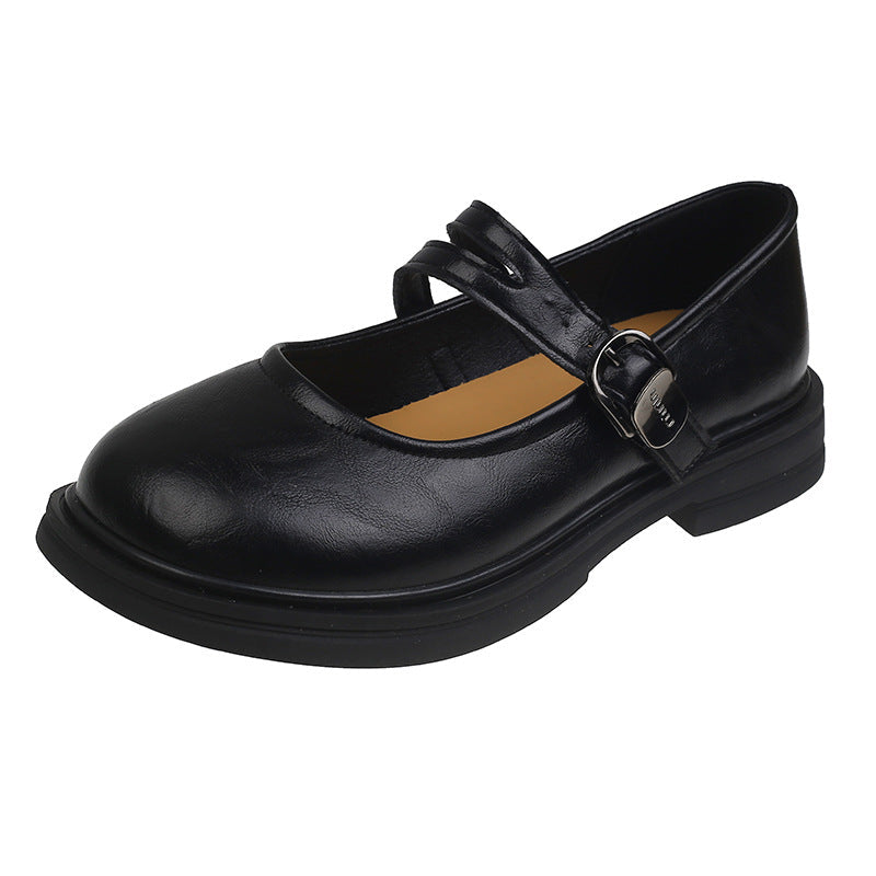 Retro Round Toe Chunky Heel Shoes