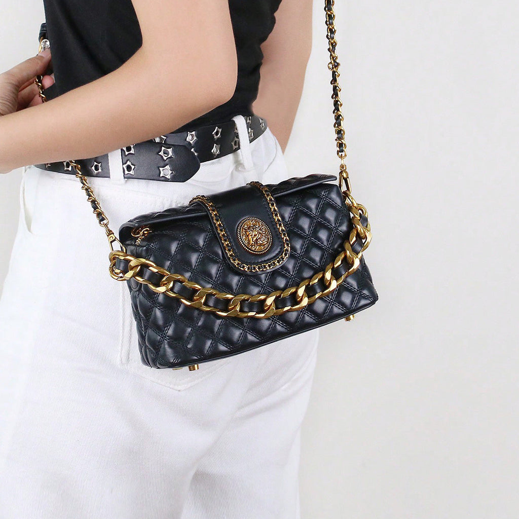 Diamond-Quilted Chain Crossbody Bag - Premium PU Leather Shoulder Bag with Chain Strap | Sarah Express