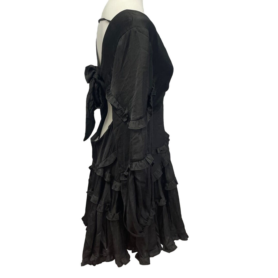 New DB Studio Womens Large Long Sleeve Deep V Ruffled Goth Mini Formal Dress