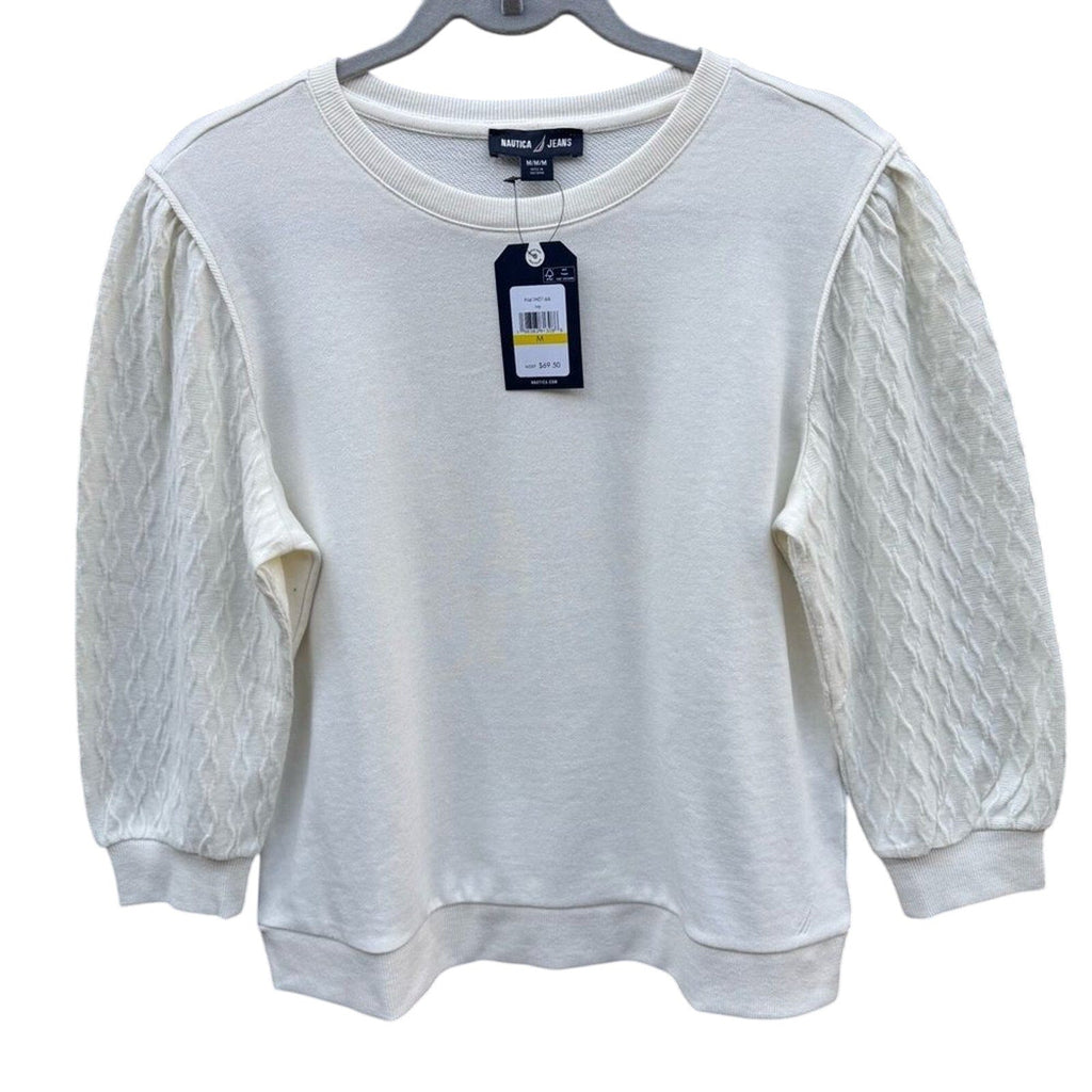 NWT New Nautica Jeans Womens Medium Ivory Long Sleeve Crew Neck Sweatshirt