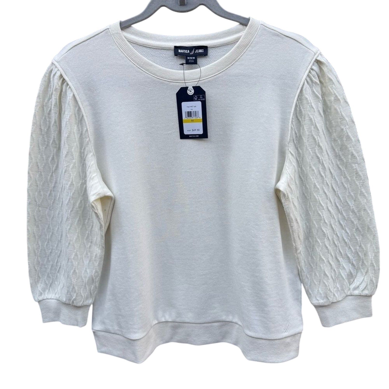 NWT New Nautica Jeans Womens Medium Ivory Long Sleeve Crew Neck Sweatshirt