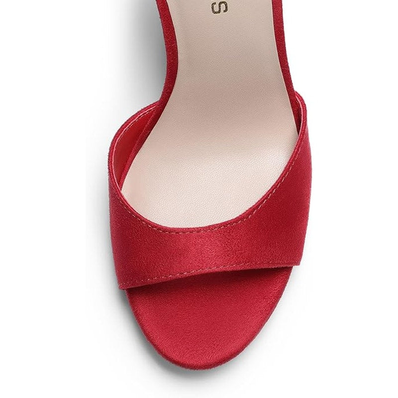 Dream Pairs Womens Size 6 Red 4.5" Heels Peep Round Toe Ankle Strap Shoes