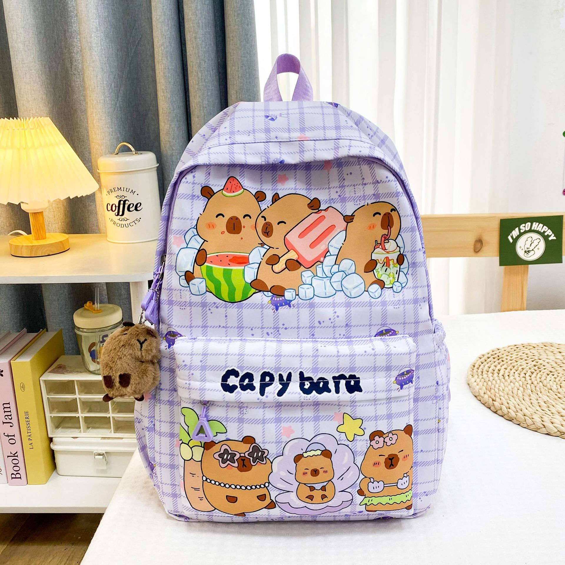 Capybara Cartoon School Backpack for Girls – Cute Nylon Bookbag for Primary & Middle School