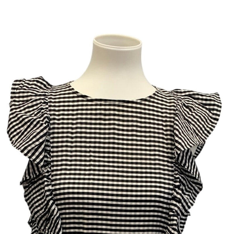 H & M Womens Size 6 Lightweight Gingham Ruffled Shoulder Sleeveless Sheath Dress