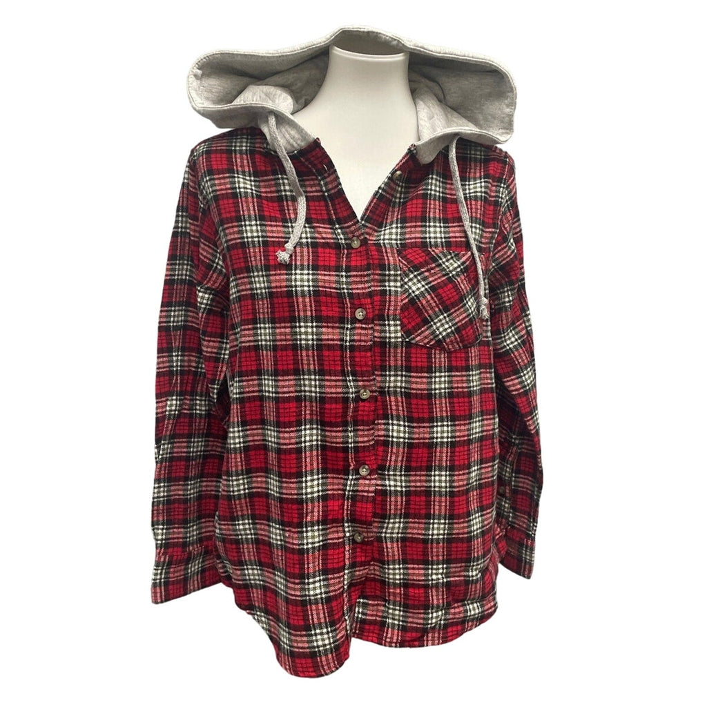 New Time and Tru Womens XXL Long Sleeve Plaid Flannel Cotton Blend Hoodie