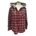 New Time and Tru Womens XXL Long Sleeve Plaid Flannel Cotton Blend Hoodie
