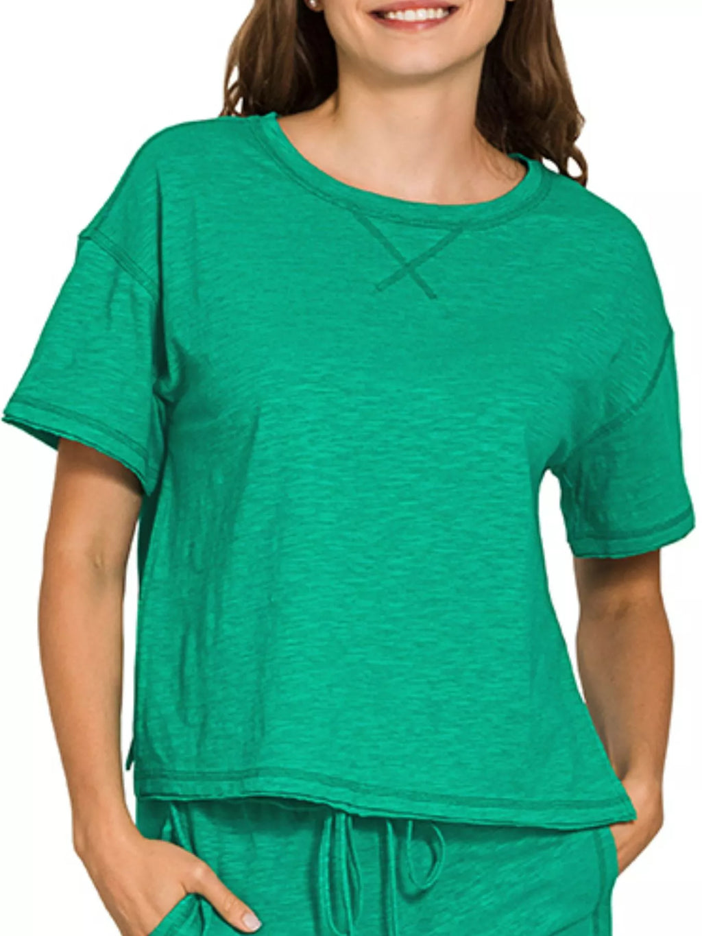 Zenana Cotton Slub Short Sleeve Tee and Pants Set