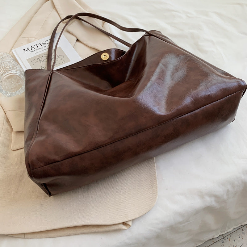 Women's Large Capacity Soft PU Leather Shoulder Bag Retro Casual Handbag