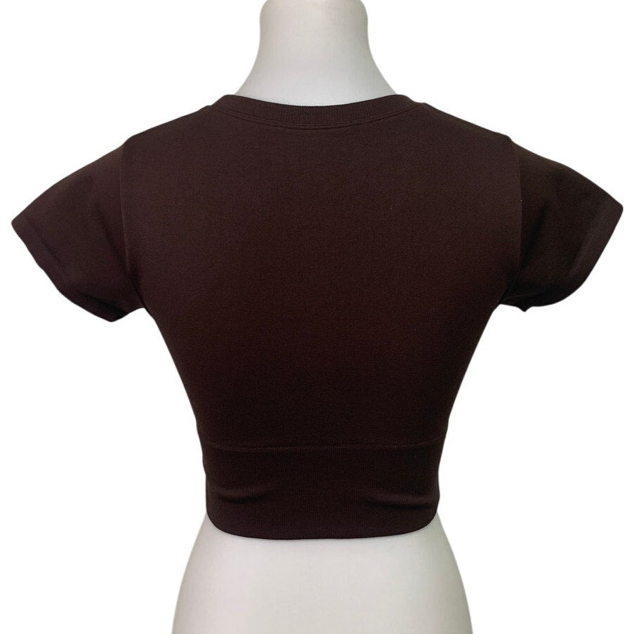 New OFFLINE By Aerie Womens Small Brown Sidewalk Seamless Cropped T-Shirt Tee