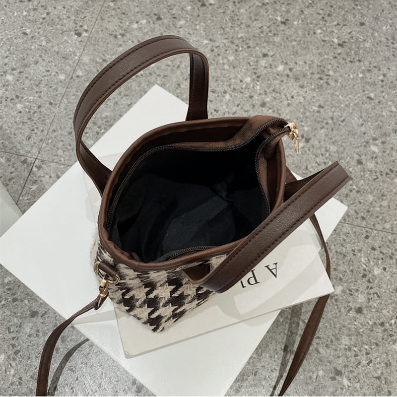 Women's Houndstooth Shoulder Bag | Checkered Wool Crossbody Handbag & Messenger Tote