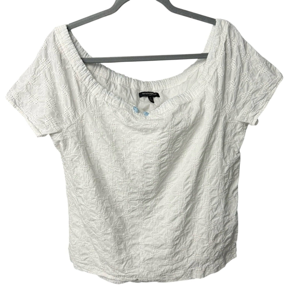 Banana Republic Womens Medium 100% Cotton Off-Shoulder Drawstring Neckline Top