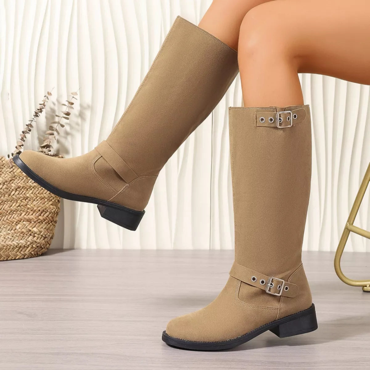 Women's Round Toe Block Heel Ankle Boots | Mid Heel Suede Zipper Boots