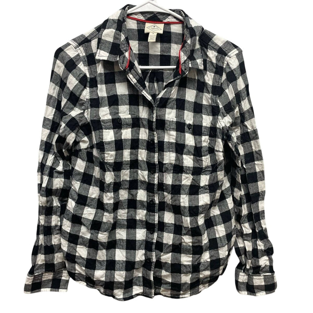 St John's Bay Womens Medium 100% Cotton Long Sleeve Plaid Button Up Shirt