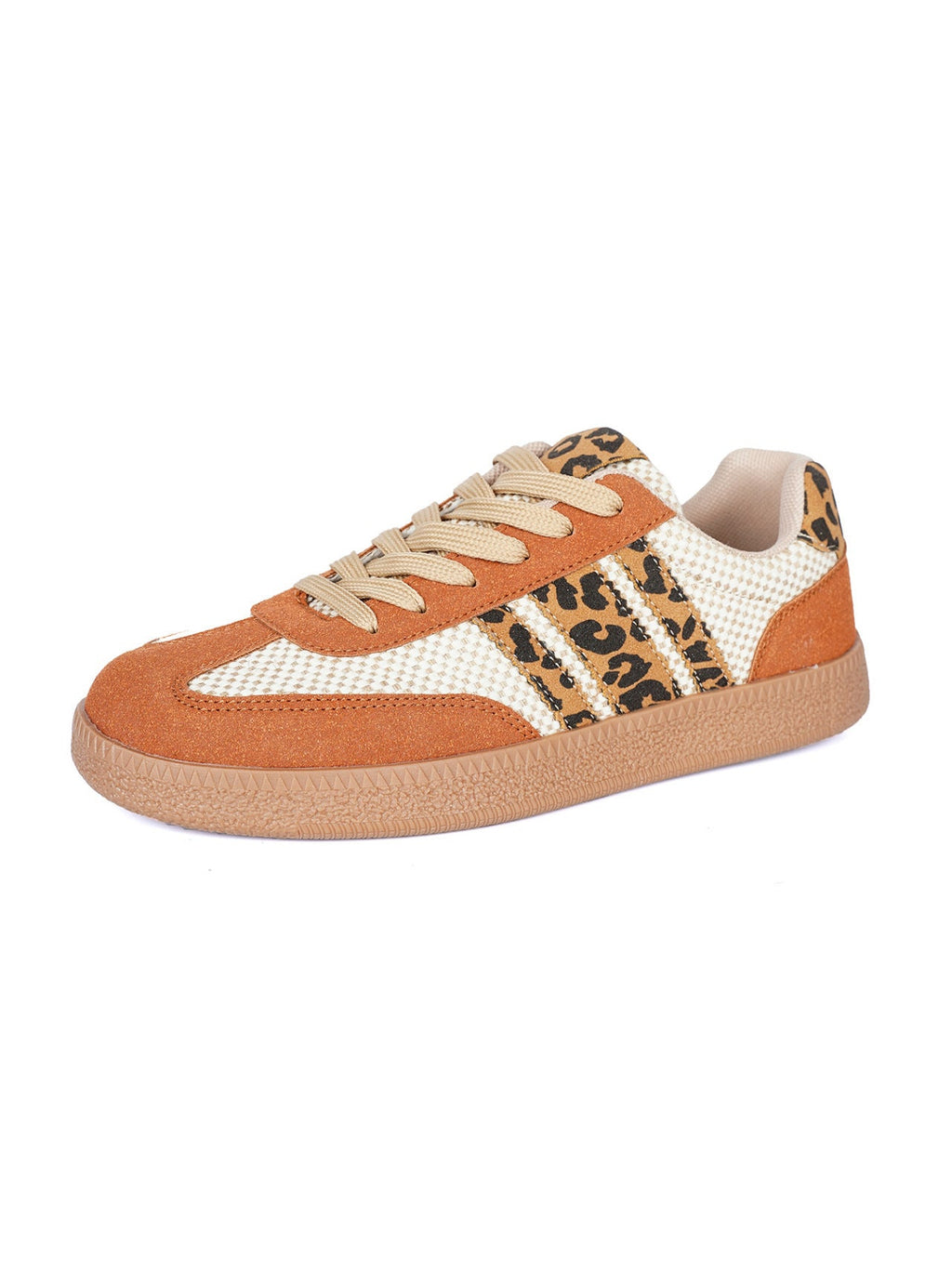 Retro Color-block Lace-up Flat Sneakers – Women's Round Toe PU Mesh Shoes
