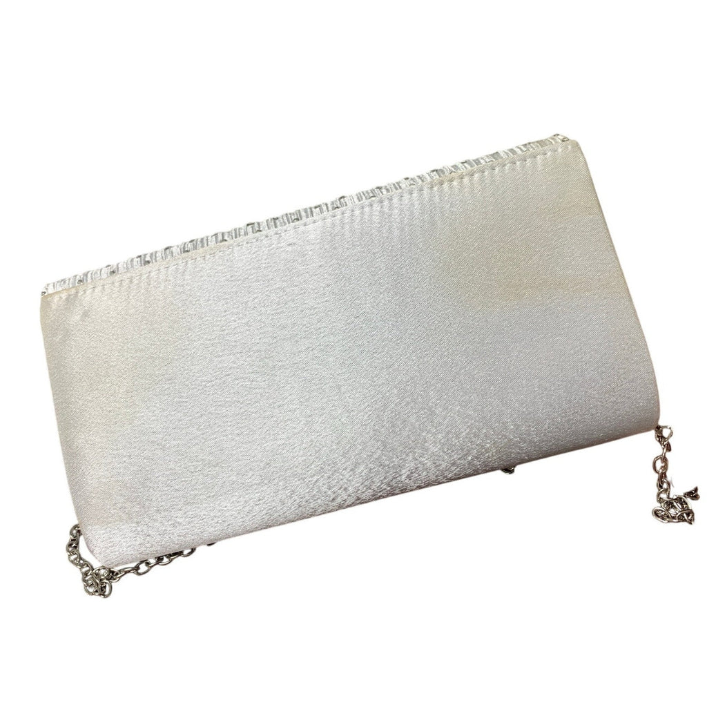Gray Silver Rhinestone Satin Envelope Evening Optional Chain Clutch Purse