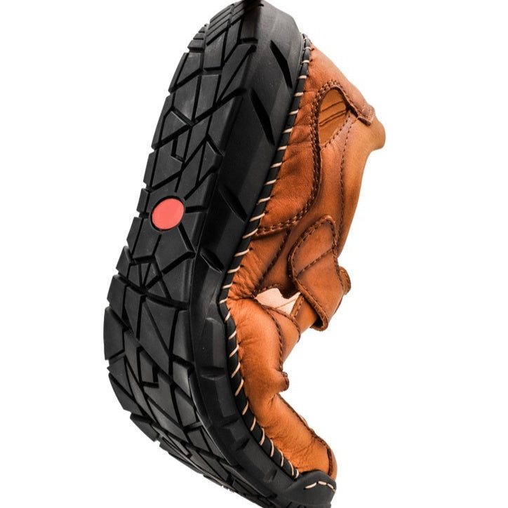 Men's Large Size Velcro Sandals – Split Cowhide Leather Upper, Rubber Sole, Sizes 38–48