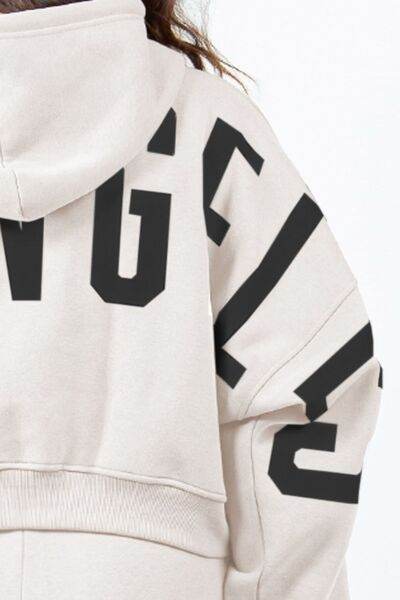 American Bazi Letter Graphic Long Sleeve Drawstring Cropped Hoodie