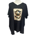 Hand Printed Upcycled Womens 3X Cotton Vintage Reference Book Butterfly Page Tee
